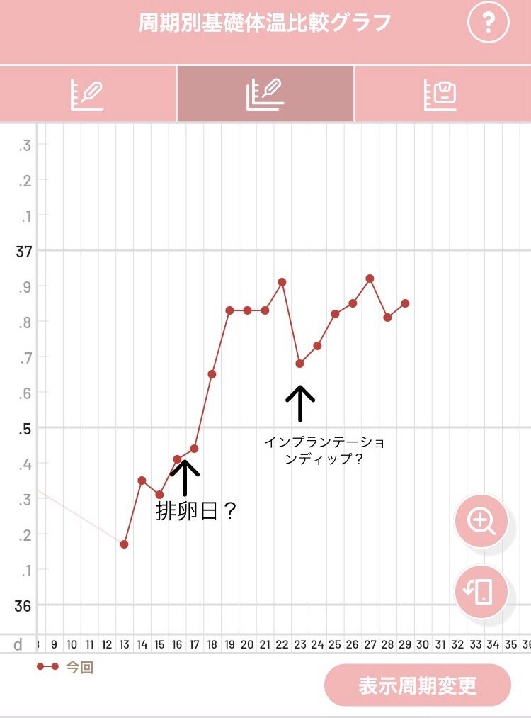 妊娠した時の高温期の基礎体温グラフ